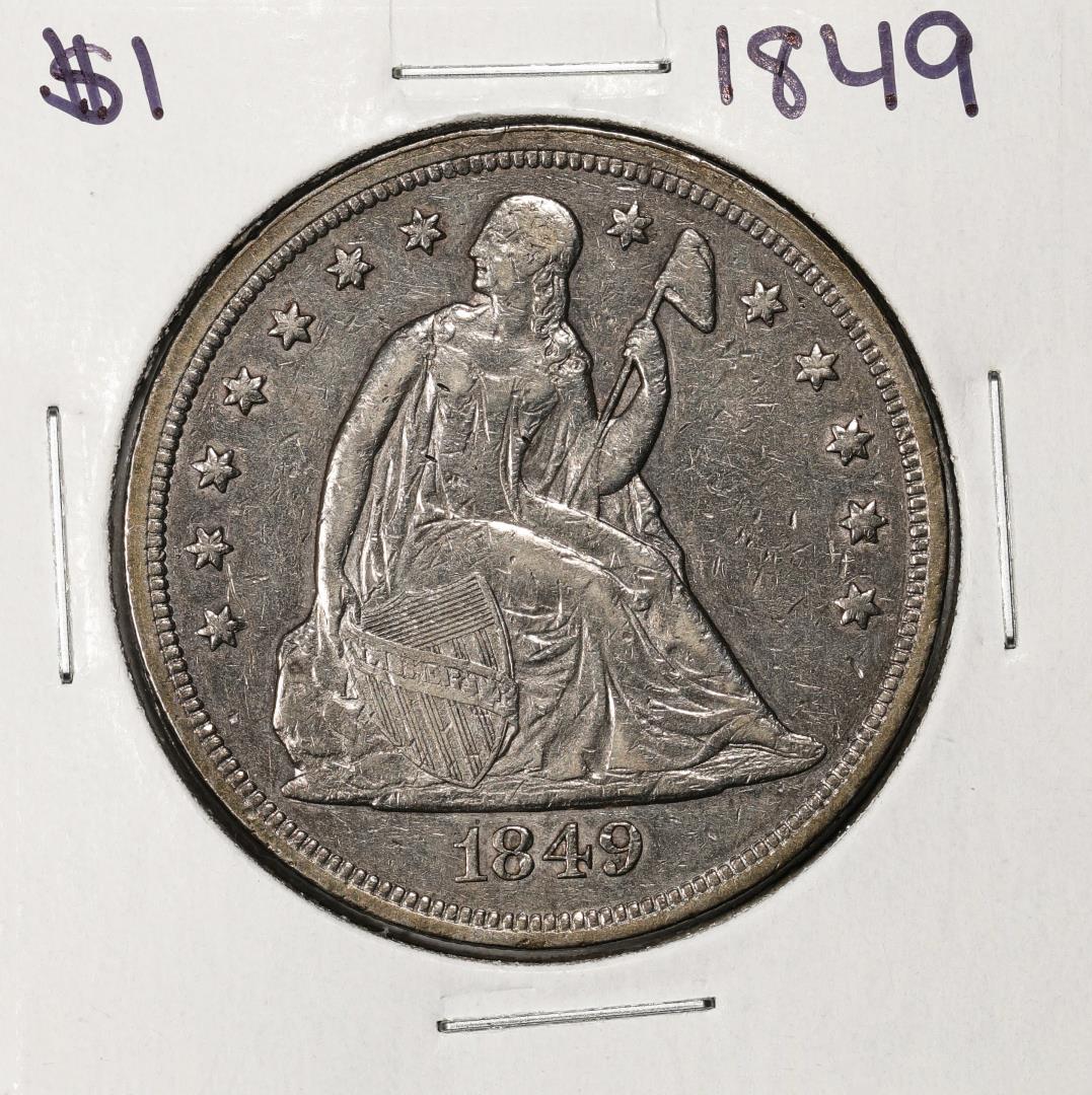 1849 $1 Seated Liberty Silver Dollar Coin