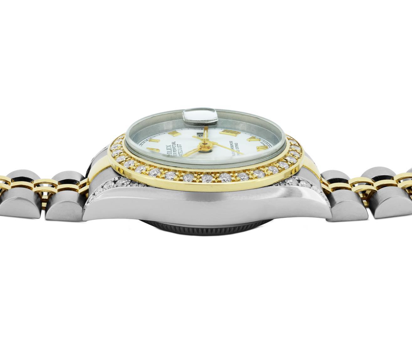 Rolex Ladies Two Tone White Roman Diamond Datejust Wristwatch With Rolex Box