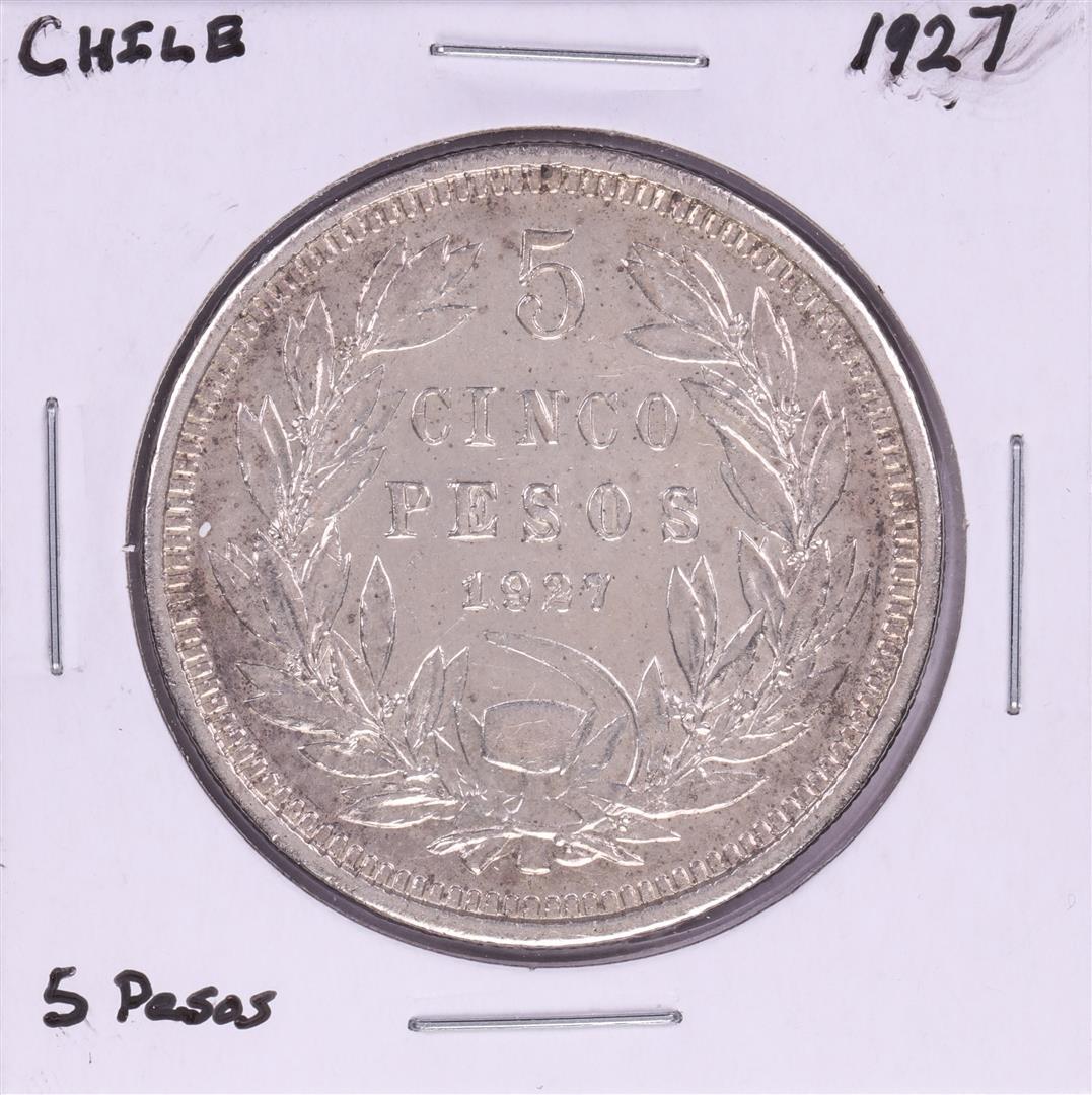 1927 Chile 5 Pesos Silver Coin