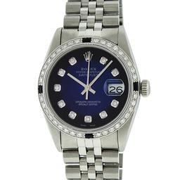 Rolex Mens Stainless Steel Blue Vignette Sapphire and Diamond Datejust Wristwatch