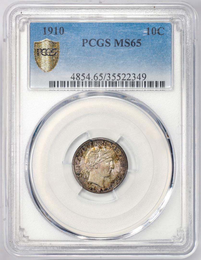 1910 Barber Dime Coin PCGS MS65