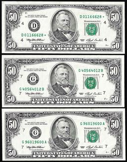 Lot of (3) 1993 $50 Federal Reserve Notes Minor Offset Error