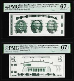 Set of Giori Test Note Washington & Lincoln Memorial PMG Superb Gem Unc 67EPQ