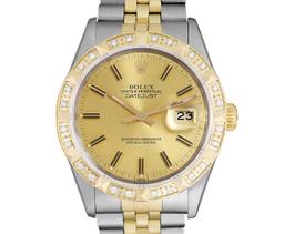 Rolex Mens Two Tone Champagne Index Diamond Datejust Wristwatch With Rolex Box