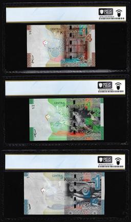 Lot of 2014 Kuwait 1/4, 1/2 & 1 Dinar Notes PCGS Superb Gem Uncirculated 68PPQ