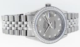 Rolex Mens Stainless Steel Slate Grey Diamond Datejust Wristwatch