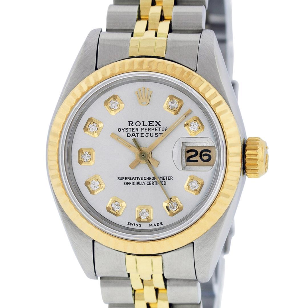 Rolex Ladies Two Tone Diamond Quickset Datejust Wristwatch