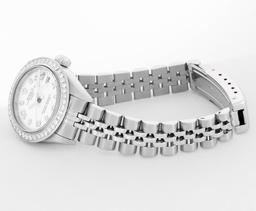 Rolex Ladies Stainless Steel White Arabic Diamond Datejust Wristwatch