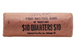 Original Bank Wrapped Roll of (40) Brilliant Uncirculated 1945 Washington Quarter Coins