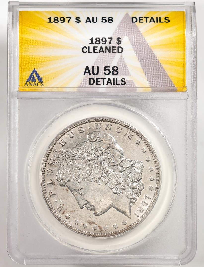 1897 $1 Morgan Silver Dollar Coin ANACS AU58 Details Cleaned