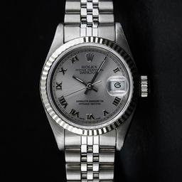 Rolex Ladies Stainless Steel Slate Grey Roman Datejust Wristwatch