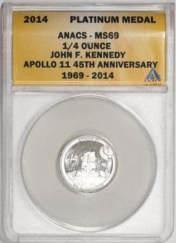 2014 Proof 1/4 oz Platinum JFK Apollo 11 Anniversary Medal ANACS MS69