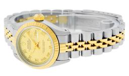 Rolex Ladies Two Tone Champagne Roman Datejust Wristwatch