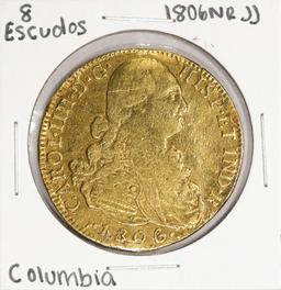 1806-NR JJ Columbia 8 Escudos Gold Coin