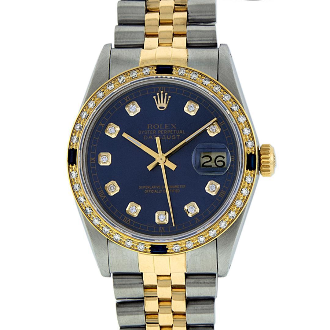 Rolex Mens Two Tone Sapphire and Diamond Datejust Wristwatch