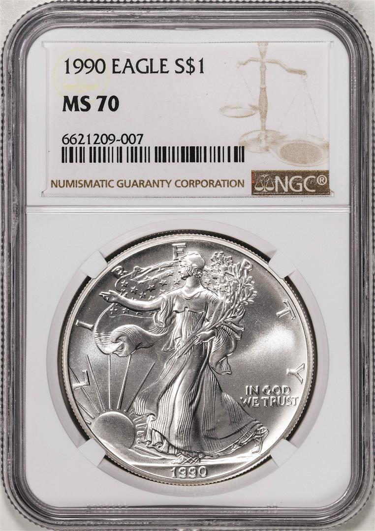 1990 $1 American Silver Eagle Coin NGC MS70