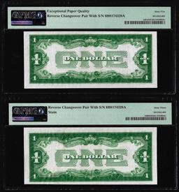 Reverse Changeover Pair 1928A/1928 $1 Silver Certificate Notes PMG Uncirculated 65/63EPQ