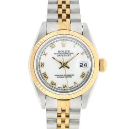 Rolex Ladies Two Tone White Roman Oyster Perpetual Datejust Wristwatch