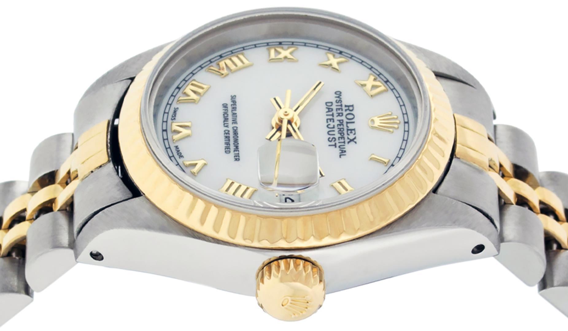 Rolex Ladies Two Tone White Roman Oyster Perpetual Datejust Wristwatch
