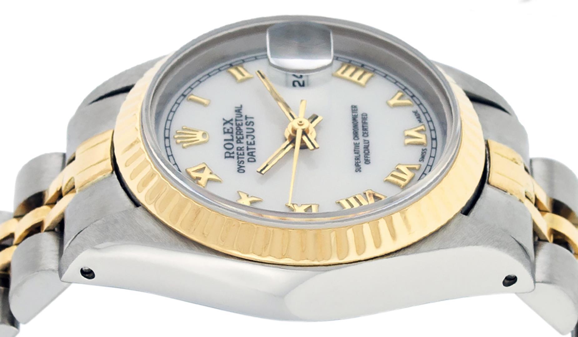 Rolex Ladies Two Tone White Roman Oyster Perpetual Datejust Wristwatch