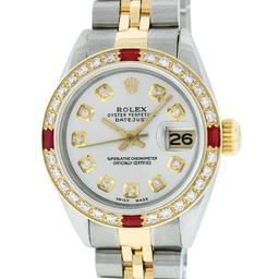 Rolex Ladies Two Tone Ruby and Diamond Quickset Datejust Wristwatch