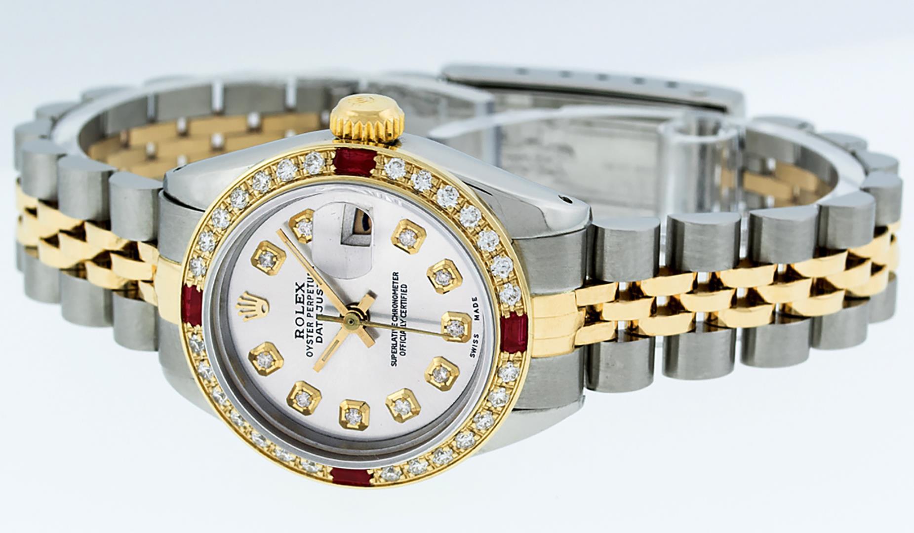 Rolex Ladies Two Tone Ruby and Diamond Quickset Datejust Wristwatch