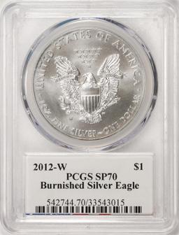 2012-W $1 Burnished American Silver Eagle Coin PCGS SP70 Edmund C. Moy Signature