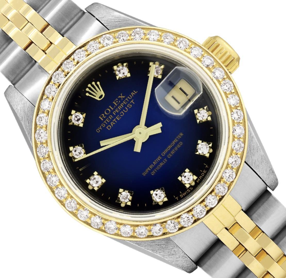 Rolex Ladies Two Tone Blue Vignette Diamond Datejust WristWristwatch