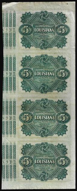 Uncut Sheet of (4) State of Louisiana Baby Bond Obsolete Notes