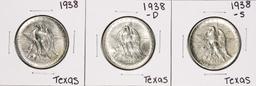 Set of 1938 P/D/S Texas Independence Centennial Commemorative Half Dollar Coins