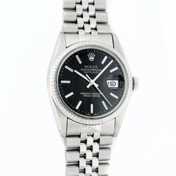 Rolex Mens Stainless Steel Black Index Datejust Wristwatch