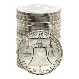 Roll of (20) Brilliant Uncirculated 1958-D Franklin Half Dollar Coins