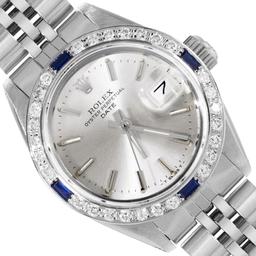 Rolex Ladies Stainless Steel Sapphire and Diamond Date WristWatch With Rolex Box