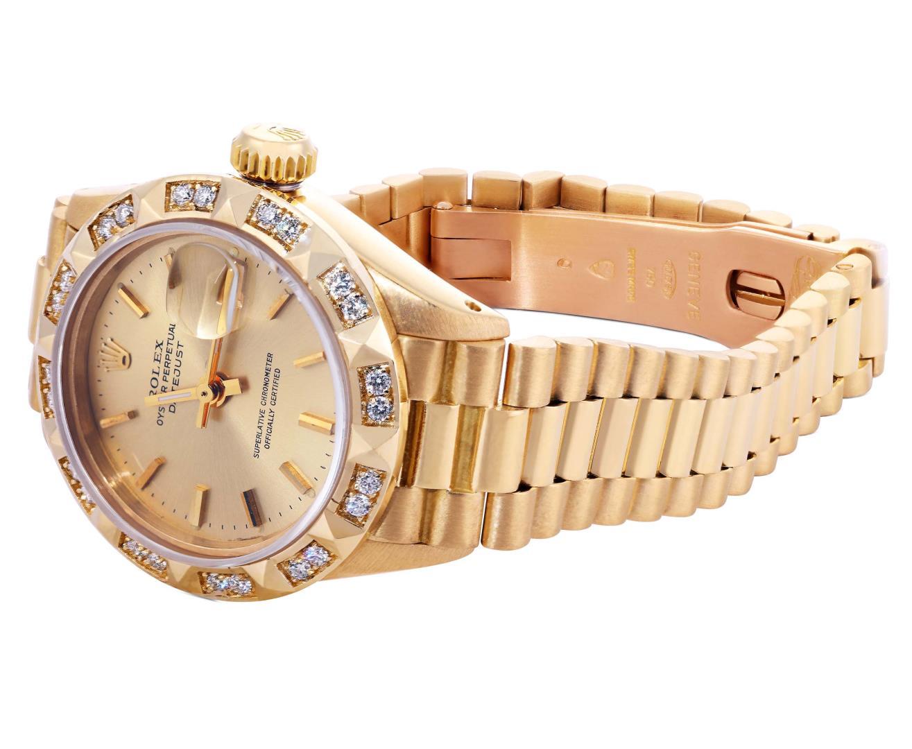 Rolex Ladies 18K Yellow Gold Diamond President Wristwatch With Rolex Box