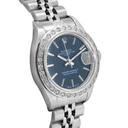 Rolex Ladies Stainless Steel Black Index Diamond Date Wristwatch With Rolex Box