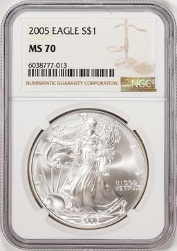 2005 $1 American Silver Eagle Coin NGC MS70