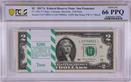 Pack 2017A $2 Federal Reserve STAR Notes San Francisco Fr.1941-L* PCGS Gem UNC 66PPQ