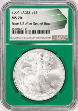 2004 $1 American Silver Eagle Coin NGC MS70 From US Mint Sealed Box Green Core