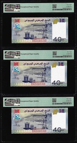 (3) Consecutive 2017 Djibouti 40 Francs Bank Notes PMG Superb Gem Uncirculated 68EPQ