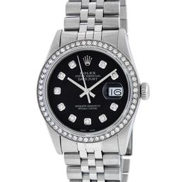 Rolex Mens Stainless Steel Diamond Datejust Wristwatch