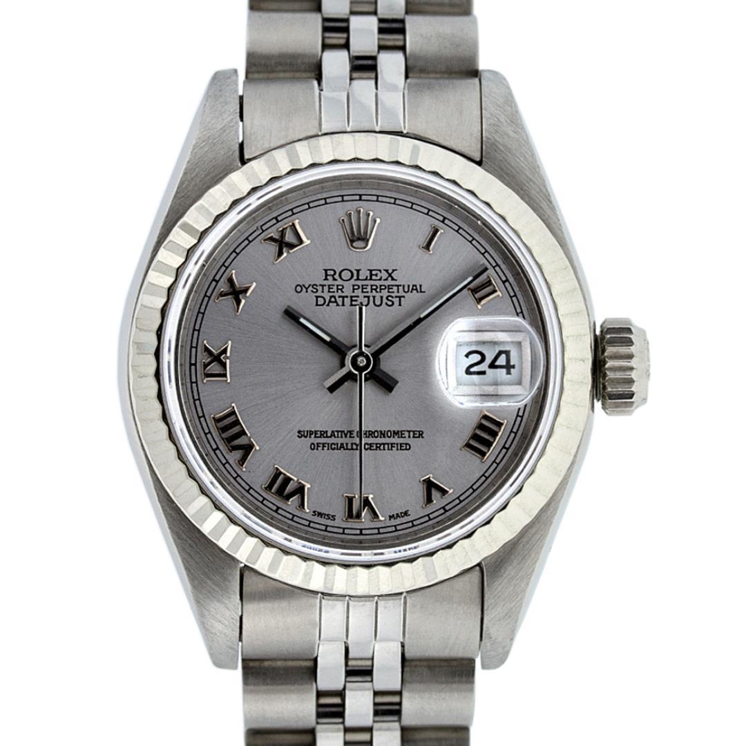 Rolex Ladies Stainless Steel Slate Grey Roman Datejust Wristwatch