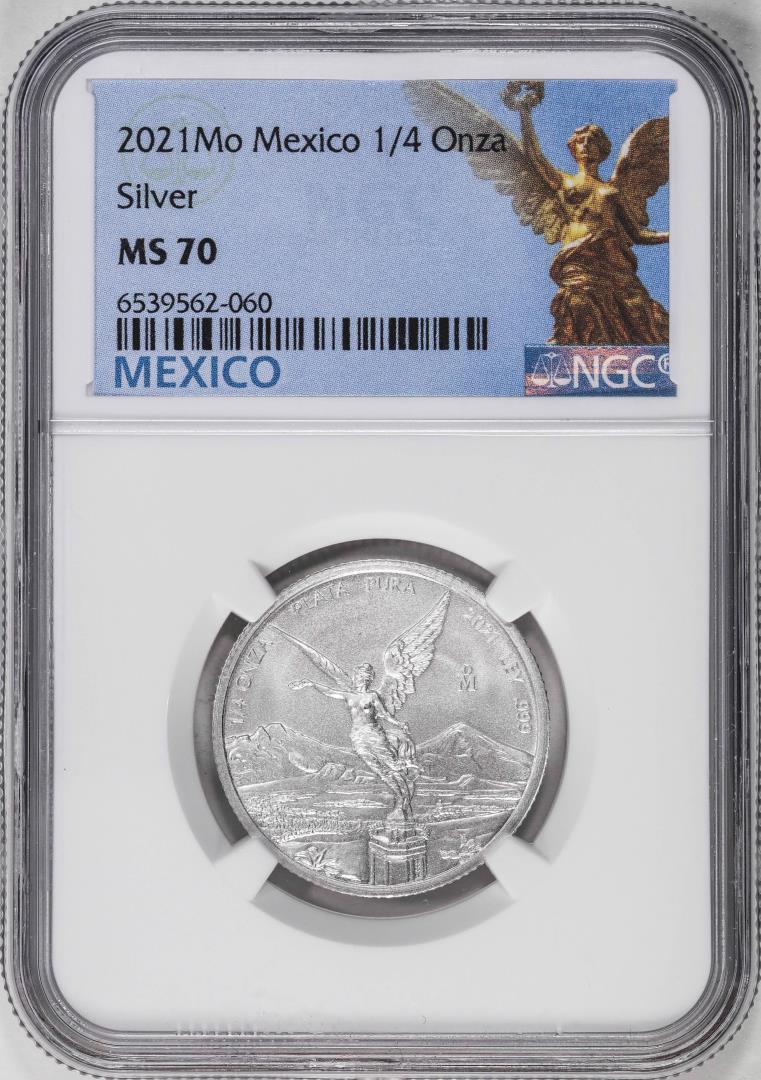 2021-Mo Mexico 1/4 oz Silver Libertad Coin NGC MS70