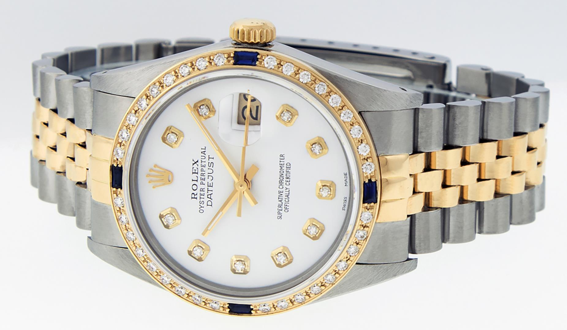 Rolex Mens Two Tone Sapphire and Diamond Datejust Wristwatch