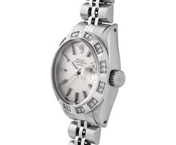 Rolex Ladies Stainless Steel Silver Index Diamond Date Wristwatch