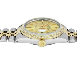 Rolex Mens Two Tone Champagne Index Diamond Datejust Wristwatch With Rolex Box