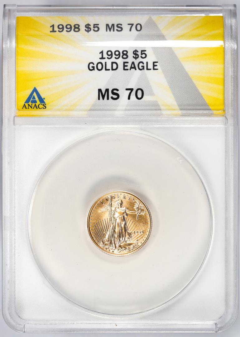 1998 $5 American Gold Eagle Coin ANACS MS70