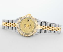 Rolex Ladies Two Tone Champagne Index Diamond Datejust Wristwatch