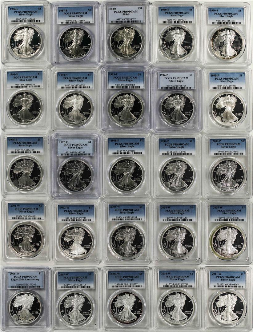 1986-2011 $1 Proof American Silver Eagle (25) Coin Set PCGS PR69DCAM w/ Box