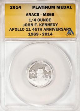 2014 Proof 1/4 oz Platinum JFK Apollo 11 Anniversary Medal ANACS MS69