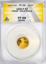 1990-P $5 Proof American Gold Eagle Coin ANACS PF68DCAM